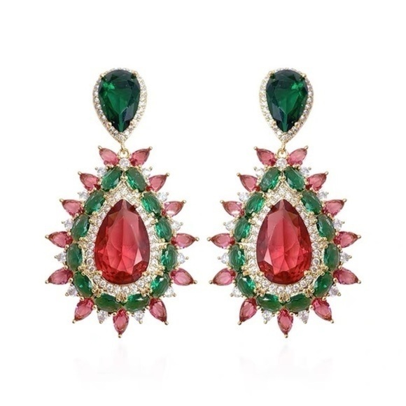 - - 18K GP Vintage chandelier stimulated diamond Earrings - Picture 5 of 5